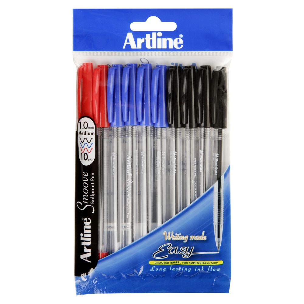 Artline Smoove Ballpoint Pens Assorted Colours 10 Pack